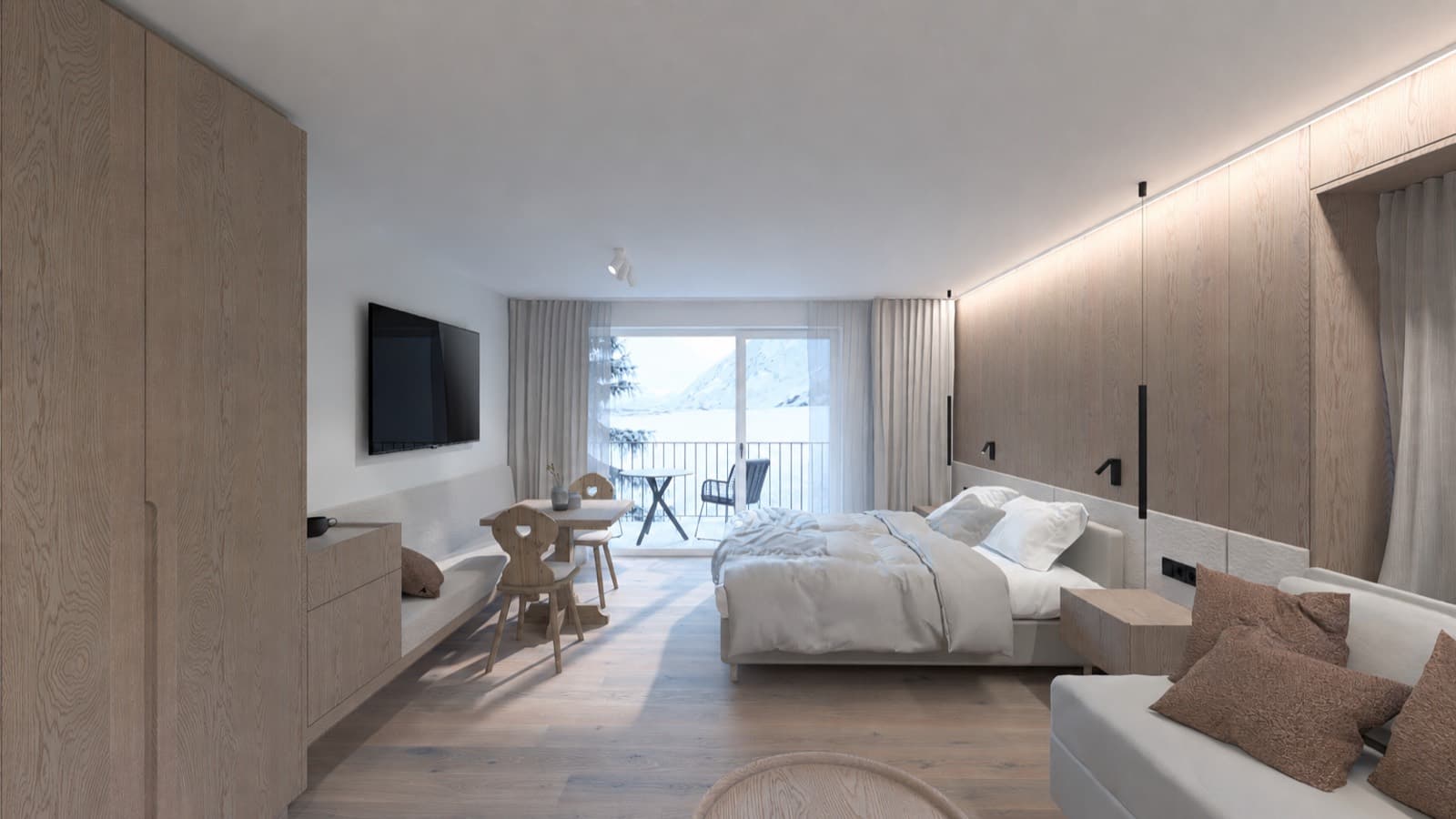 Appartement Alpine Spirit M mit Bett, Sofa und Balkon im Schnee